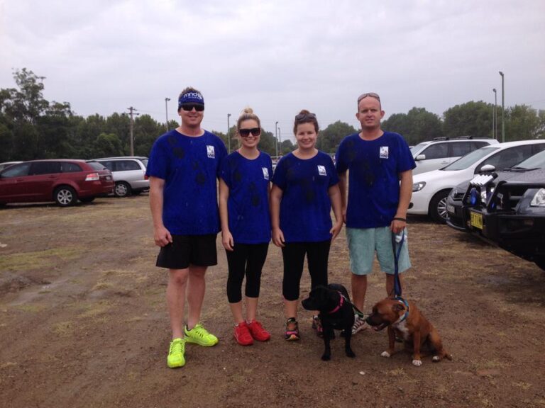 Buildingwise Team Members support on the MND Fundraiser walk in Newcastle. Group Photo after the walk with Dogs.