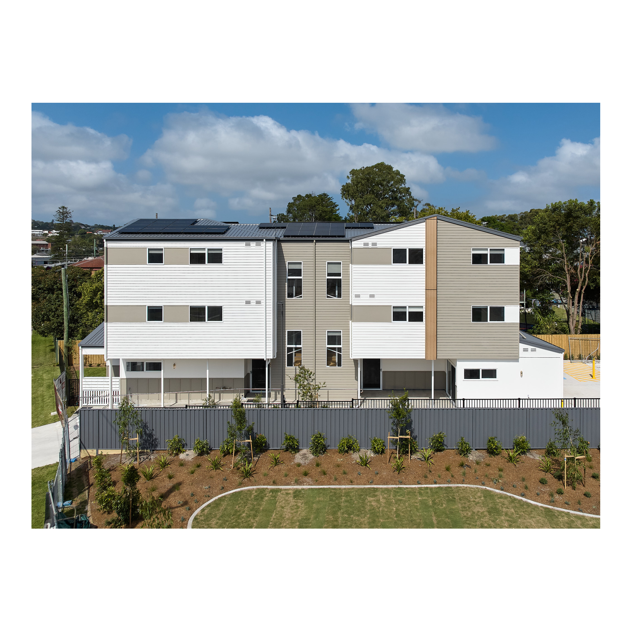 Aerial view, 2 boarding houses, 1 large building, west viewpoint, Construction Certificate (CC), Class 1b, Buildingwise Private Certifiers Newcastle