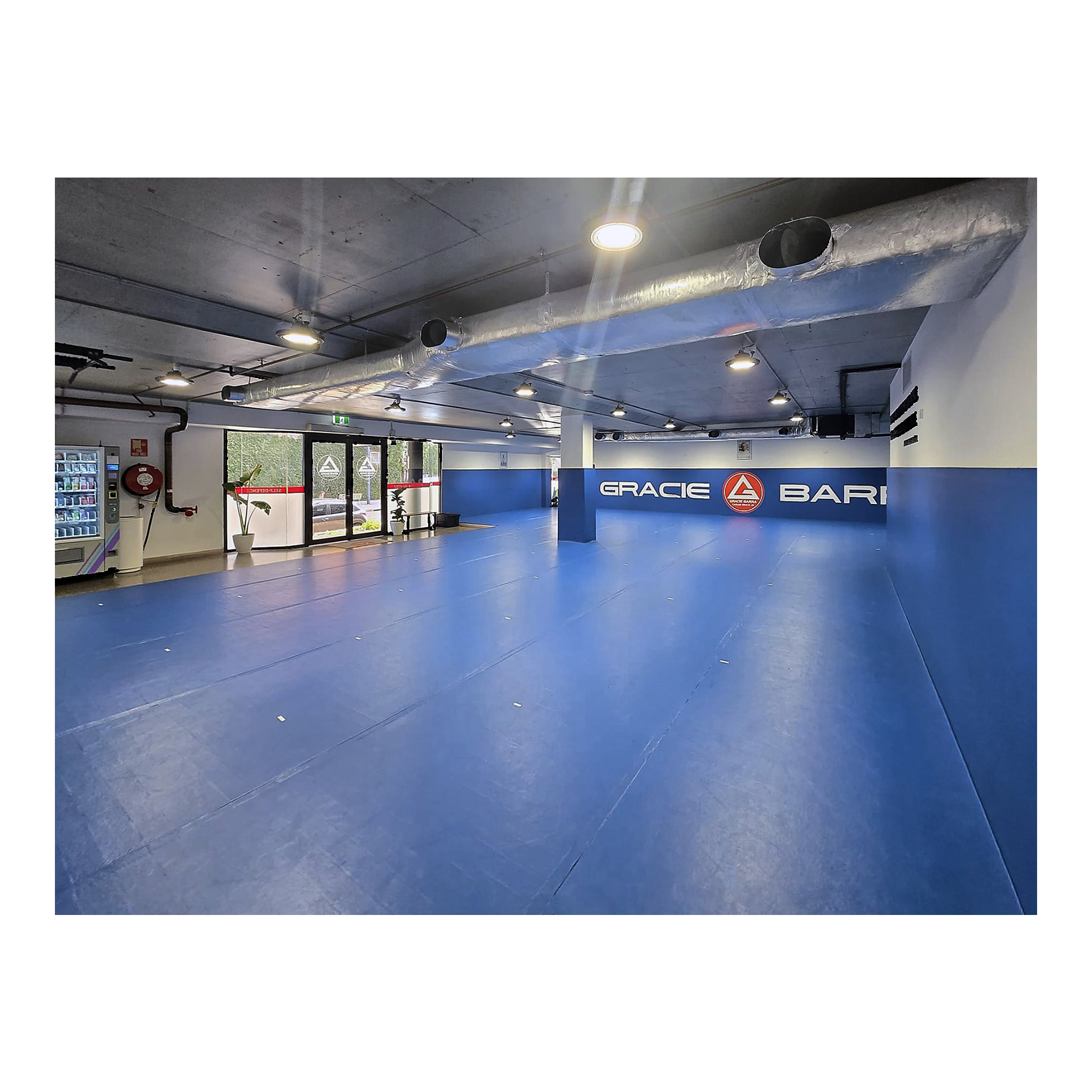 Internal shot of the finished training space, blue mats, after Complying development certificate and change of use. 